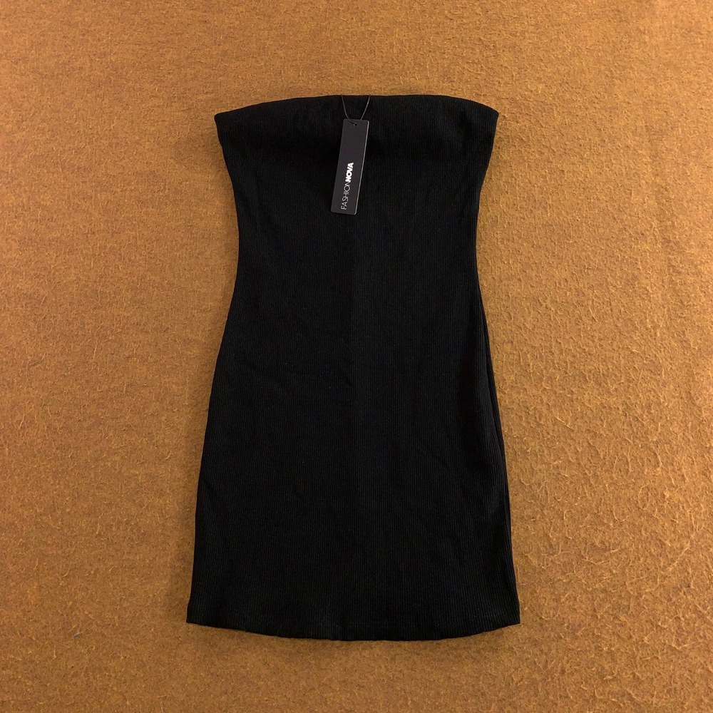 Fashion Nova Womens Large Black Buenos Aires Snatched Ribbed Mini Tube Dress NWT